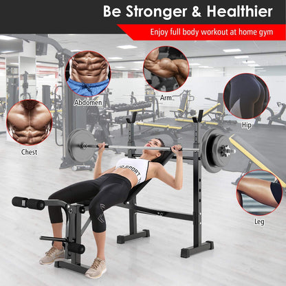 Adjustable Weight Bench & Barbell Rack Set Multipurpose Fitness Machine
