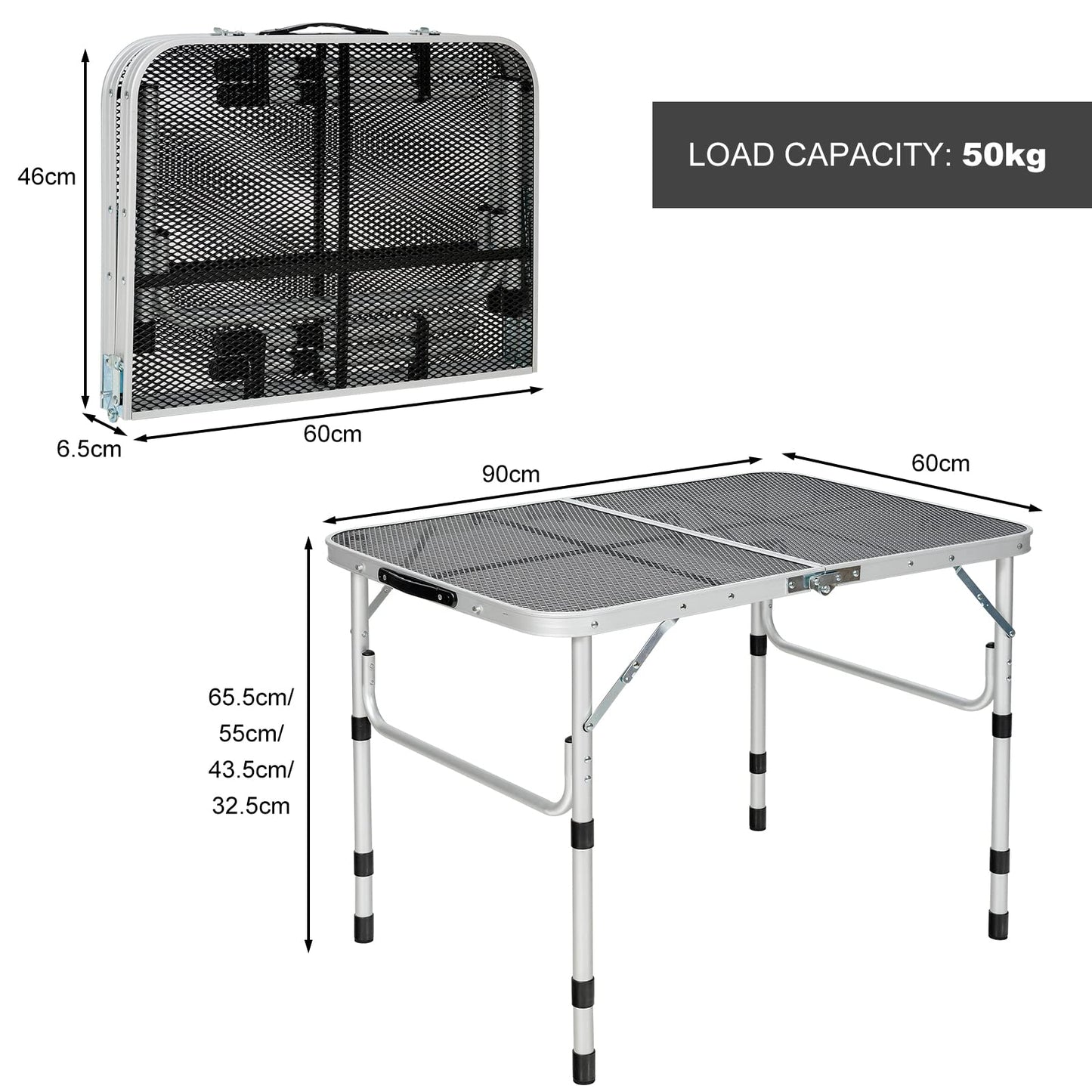 4-Position Adjustable Folding Camping Table With Rust Resistant Iron Mesh Top