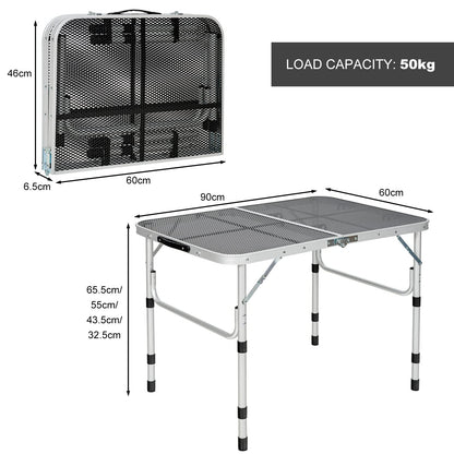 4-Position Adjustable Folding Camping Table With Rust Resistant Iron Mesh Top