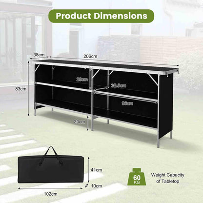 Aluminum Portable Picnic Table w/ 2-Tier Open Shelves & Spacious Tabletop