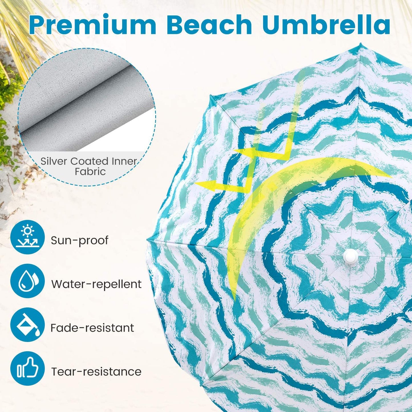 4 Pieces Beach Umbrella Set with 2 Foldable Chairs and Picnic Blanket