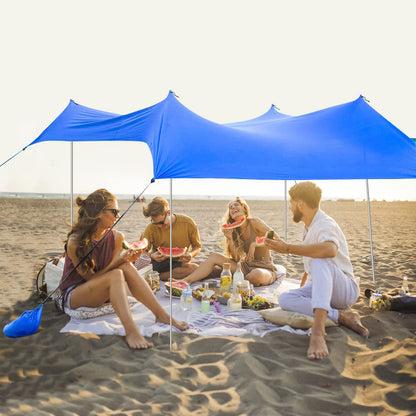 Large Beach Tent Canopy With Sandbags Sand Shovel UPF50+ Windproof (210 x 210 x 180 cm)