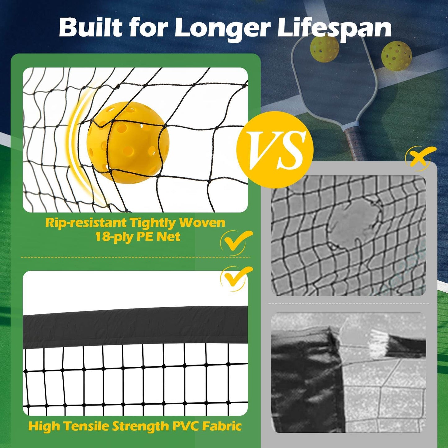 Portable PE Pickleball Net for Outdoor Indoor Driveway Backyard
