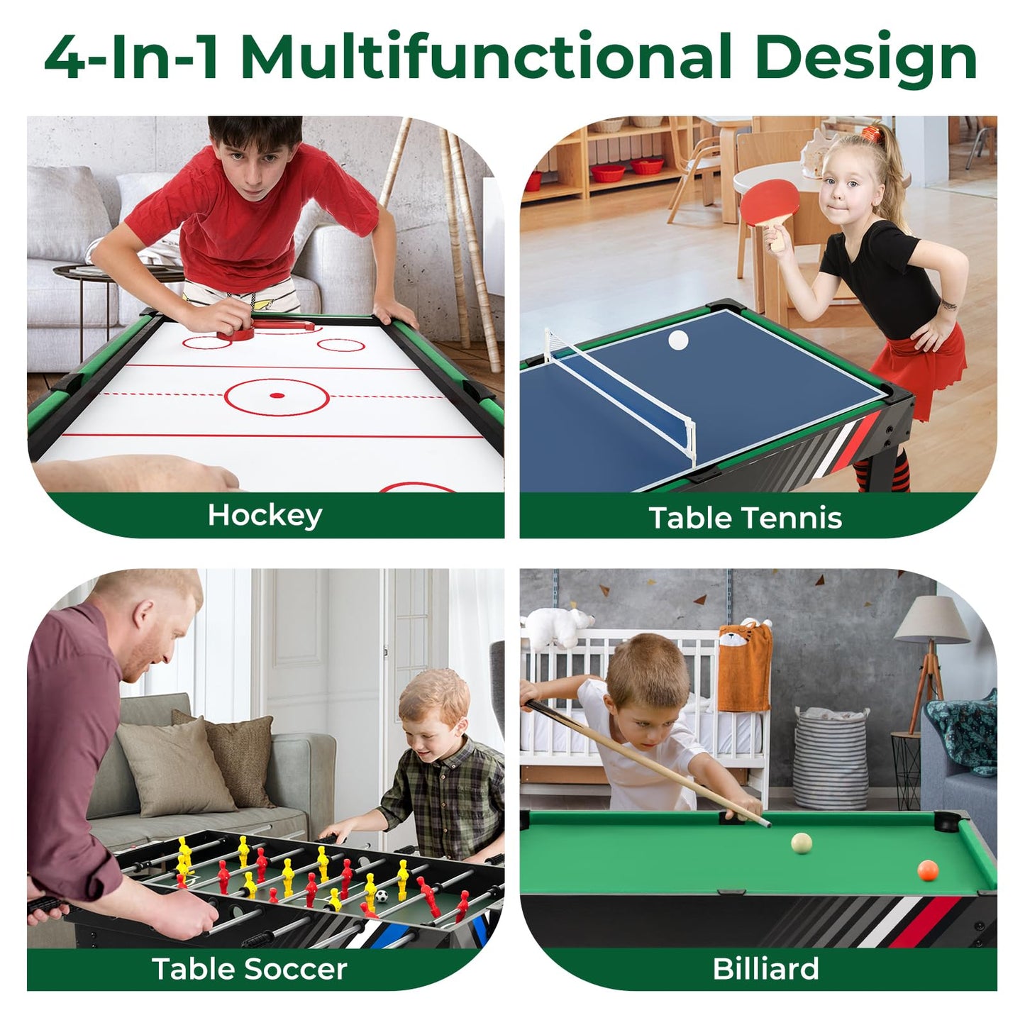 4 in 1 Multi Game Soccer Table Set for Game Rooms & Bars & Party