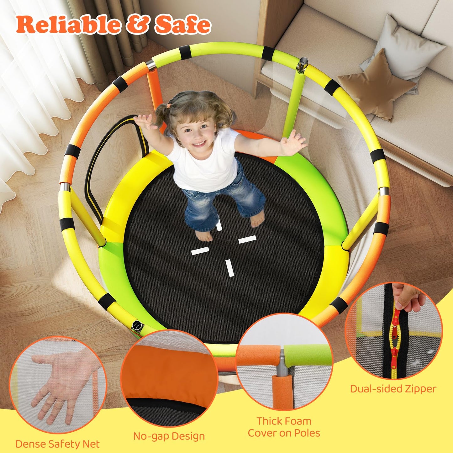 55" Kids Trampoline for 3-6 Years Old Boys & Girls