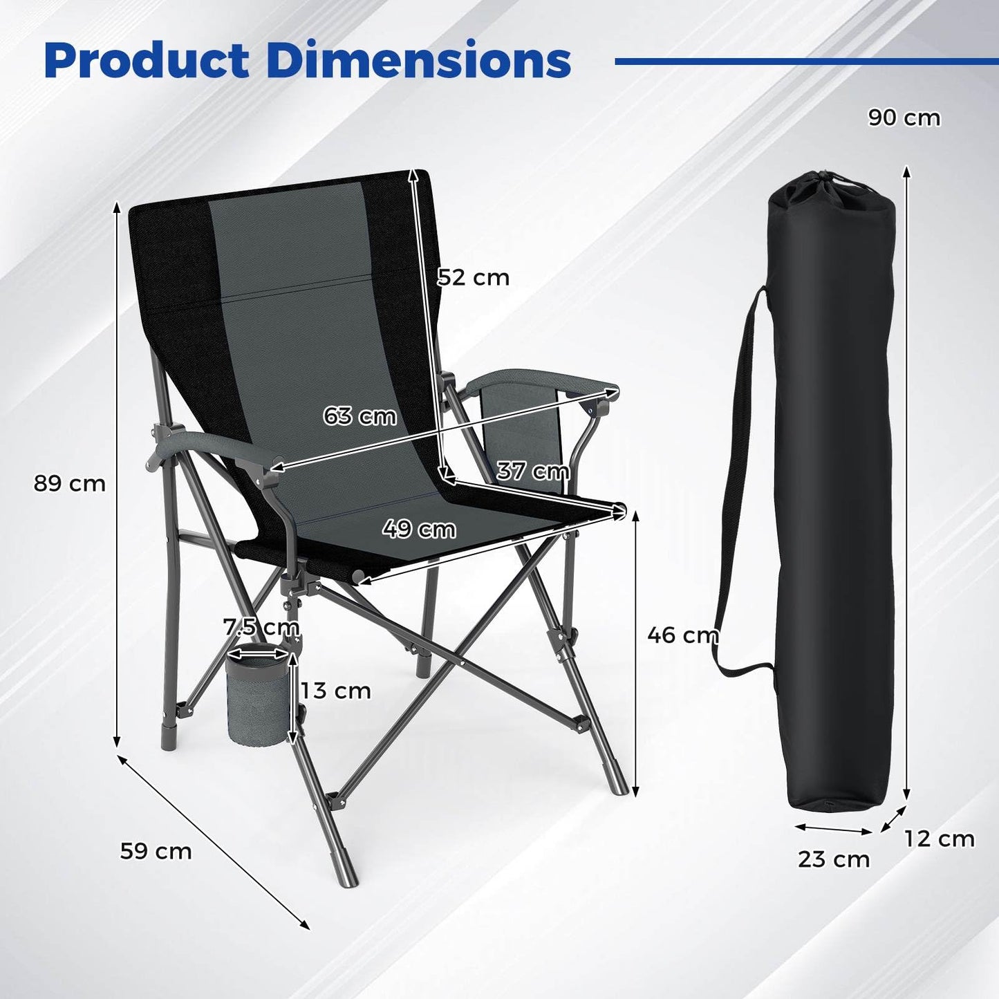 Outdoor Folding Oxford Cloth Chair with Cup Holder 160 kg Max Load
