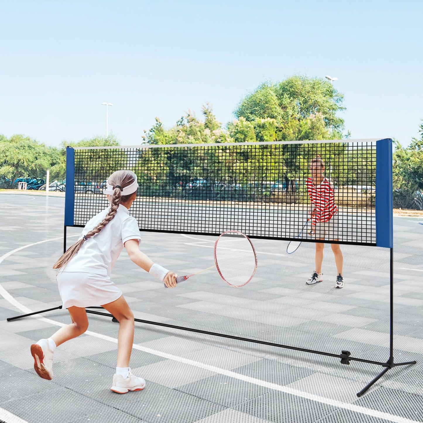 Portable Badminton Set with 2 Shuttlecocks Footpads Clamp Pads Carry Bag