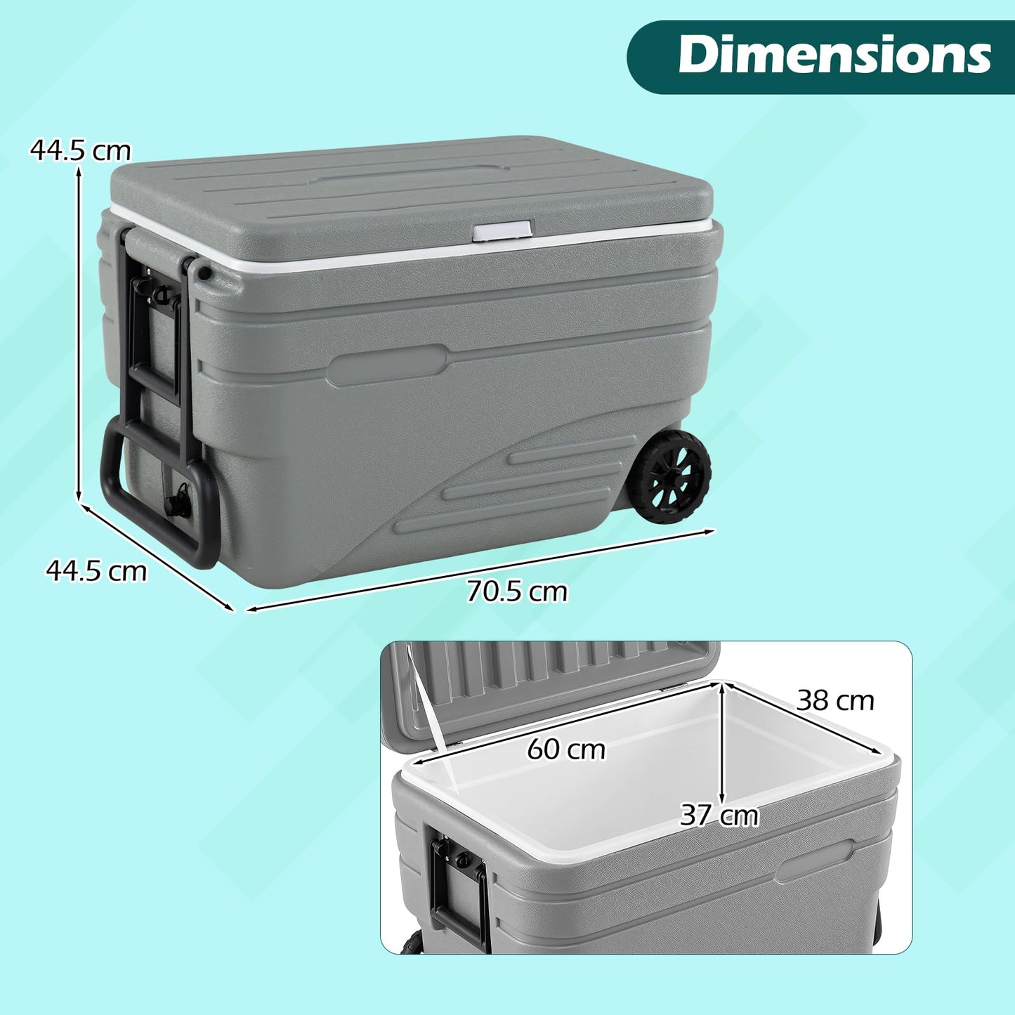 80L Portable Wheeled Ice Cooler, All-Weather HDPE Ice Chest