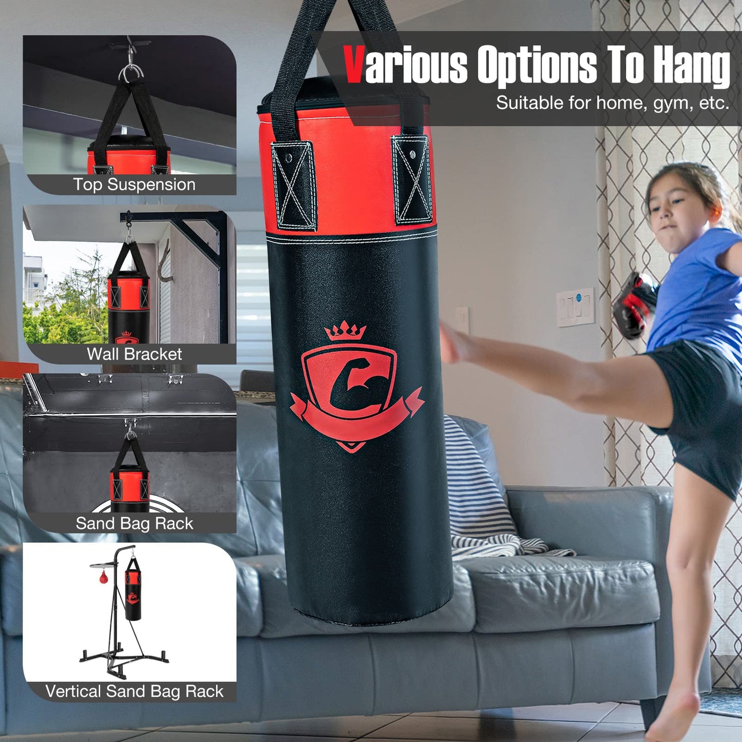 Kids Hanging Punching Bag Set 5 kg Youth Boxing Bag W/Punch Gloves Hand Wraps & Storage Bag