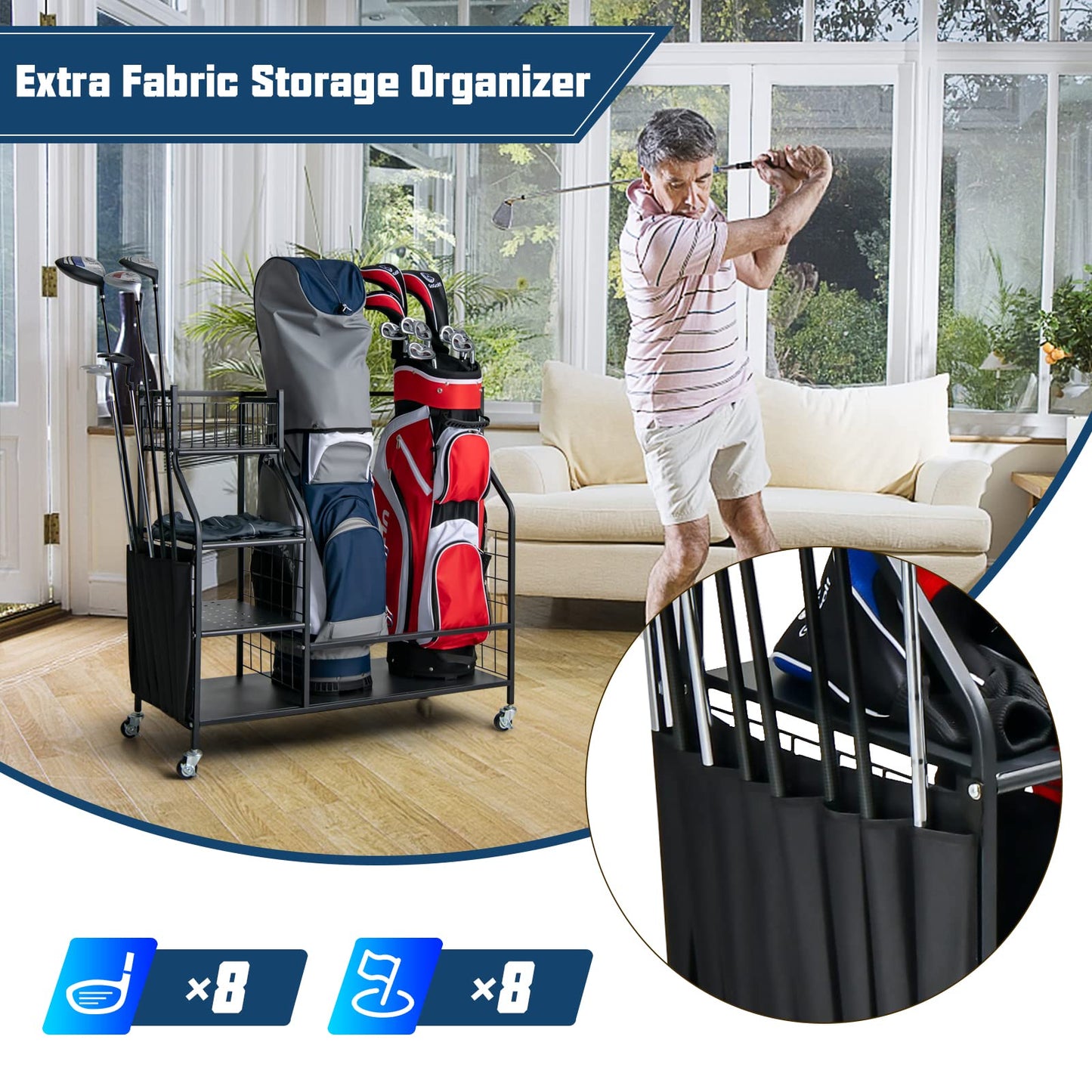Balls and Golfing Equipment Accessories with Lockable Wheels