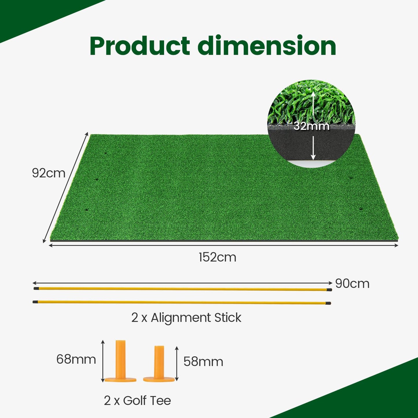 Golf Hitting Mat Artificial Turf Mat for Indoor Outdoor Golf Practice