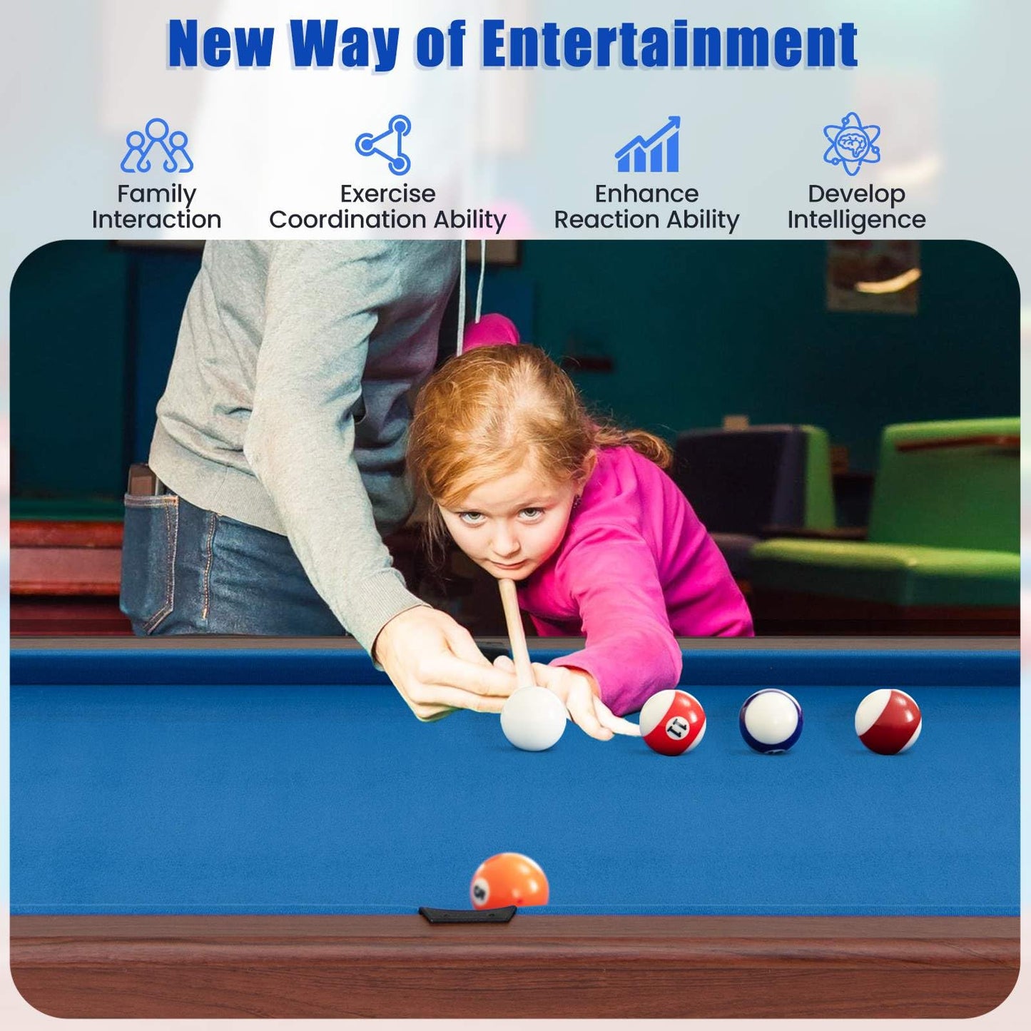 1.2M Pool Table for Kids & Adults for Family Game Bar