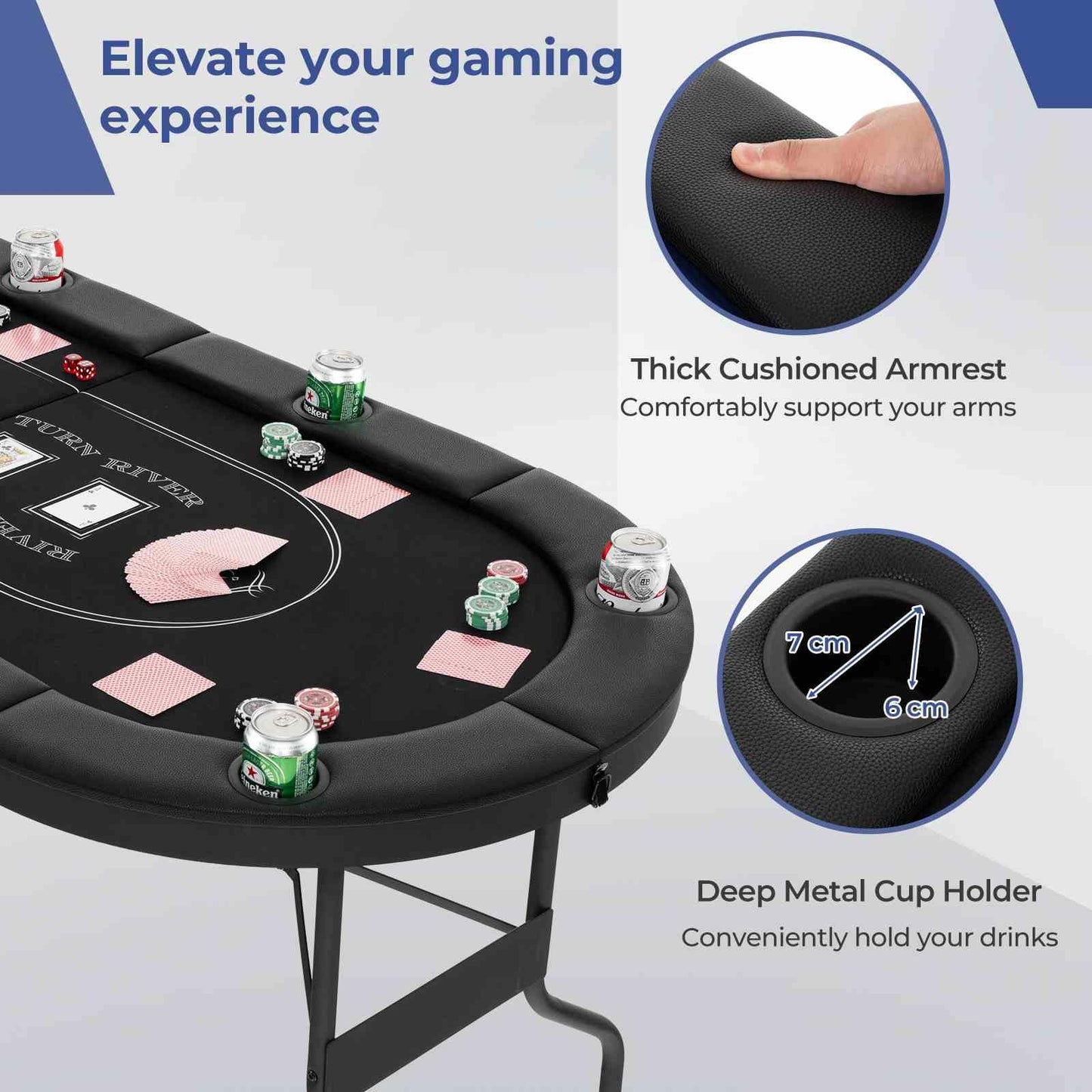 1.8m Foldable Poker Table for 8 Players Portable Oval Card Board Game Table