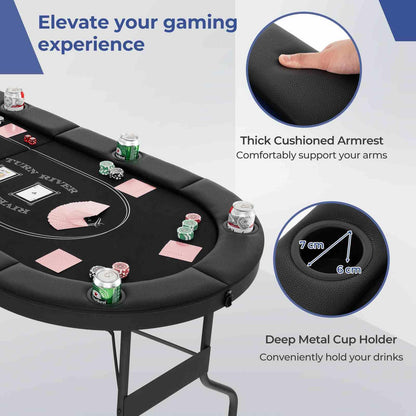 1.8m Foldable Poker Table for 8 Players Portable Oval Card Board Game Table