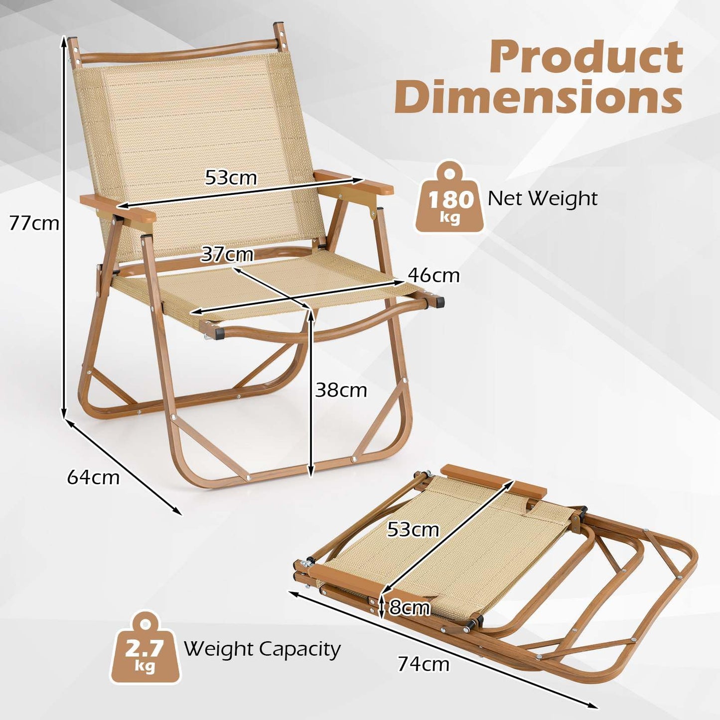 Portable Lawn Chairs Set of 2 with Armrests Folding Camp Chairs