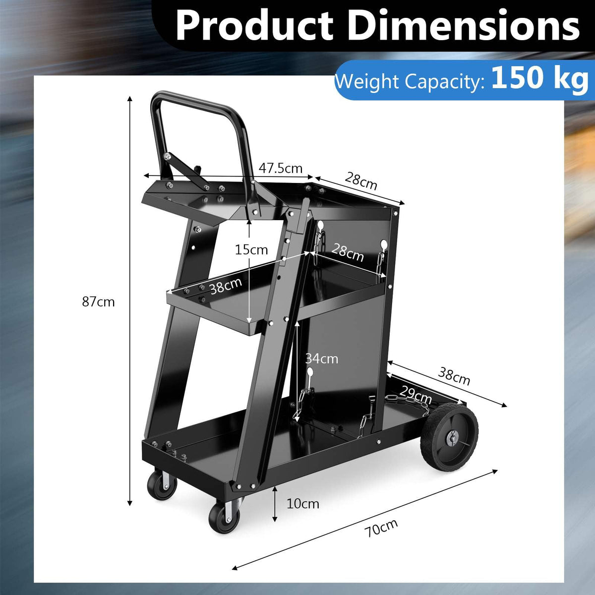 3-Tier Welding Cart Rolling Welder Cart with Tilt-Table and 4 Wheels