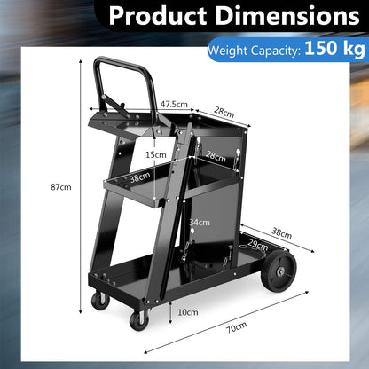 3-Tier Welding Cart Rolling Welder Cart with Tilt-Table and 4 Wheels