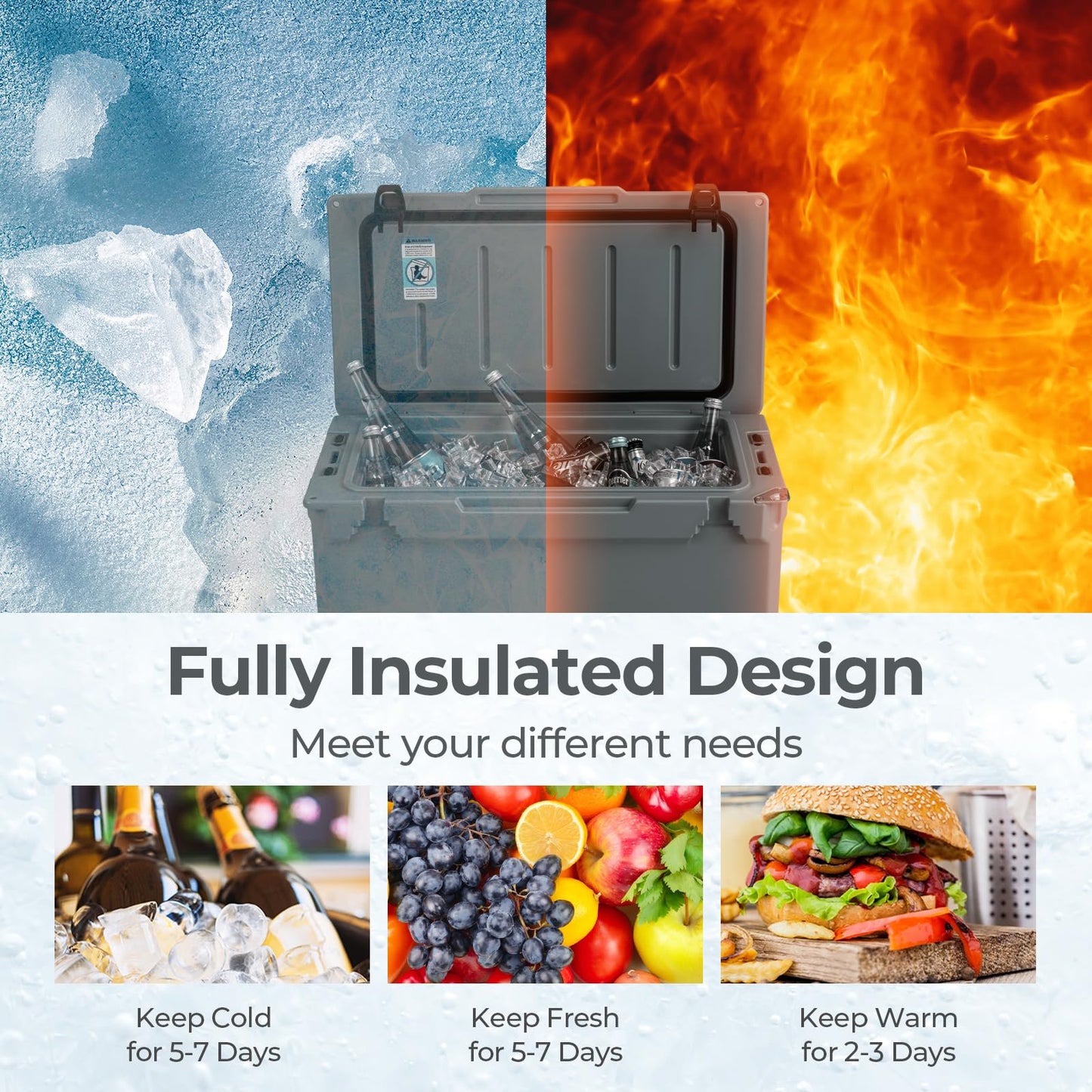 47L Insulated Portable Ice Chest with Integrated Cup Holders