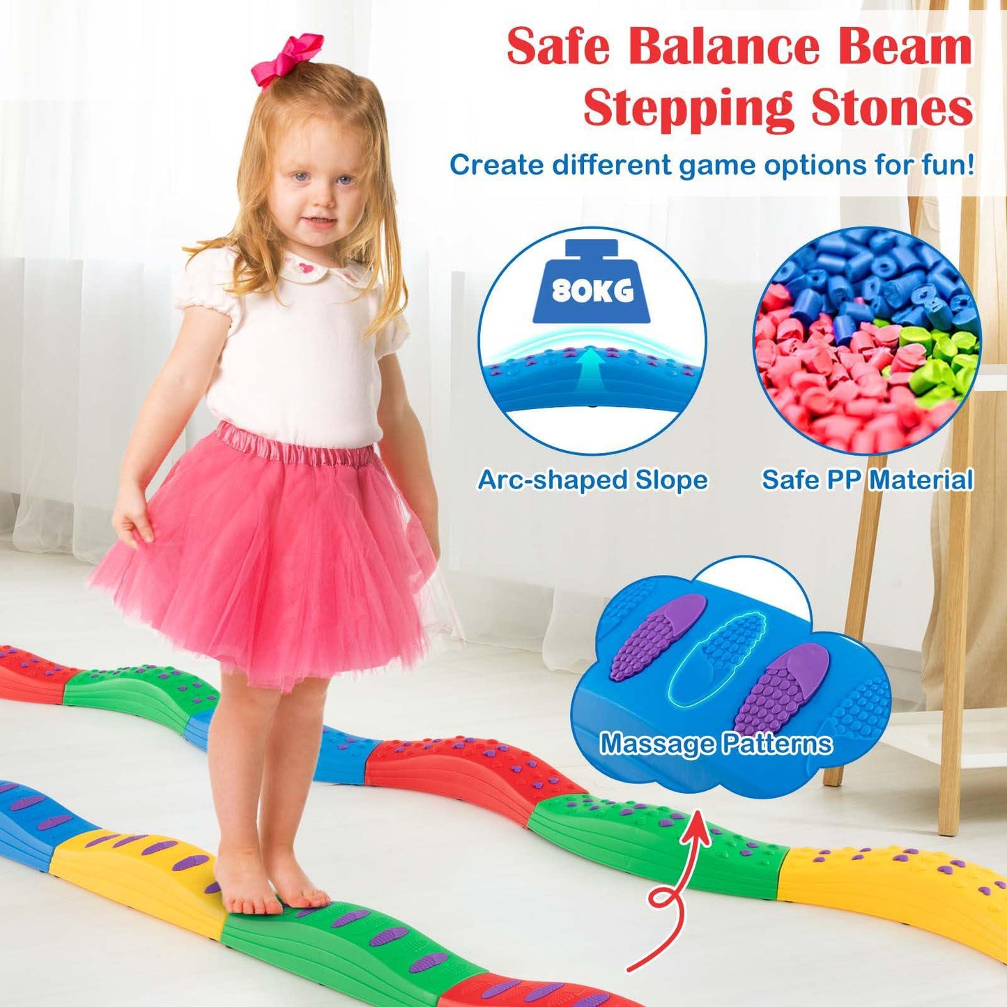 20 PCS Balance Beam Set with Massage Patterns for Coordination & Stability Exercise