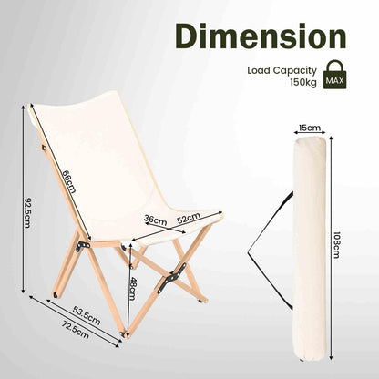 Butterfly Folding Chair Set of 2 Bamboo Dorm Chair with Storage Pocket