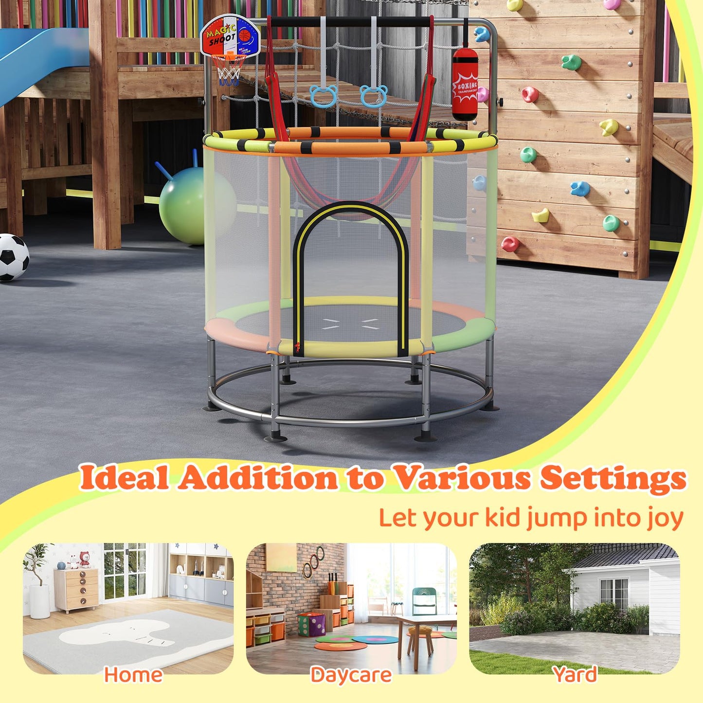 55" Kids Trampoline for 3-6 Years Old Boys & Girls