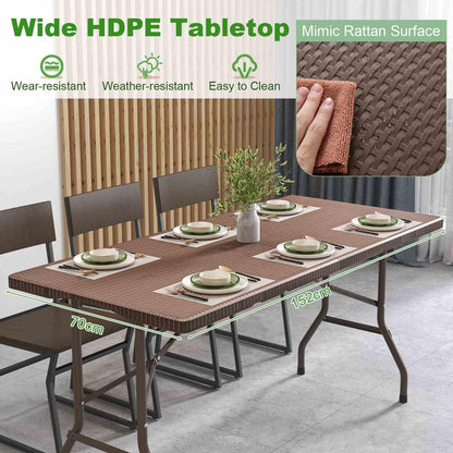 1.5m Folding Picnic Table w/Rattan Grain HDPE Tabletop