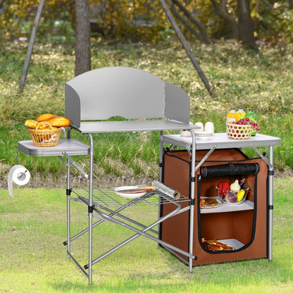 Outdoor Camping Table with Storage Aluminium Folding Camp Kitchen with Windscreen