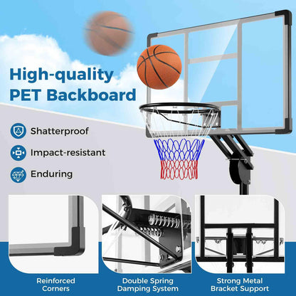 Adjustable Basketball Hoop with Shatterproof Backboard and 2 Wheels