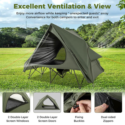 2-Person Foldable Outdoor Off-Ground Camping Combo for Adults w/Pop-up Tent Shelter