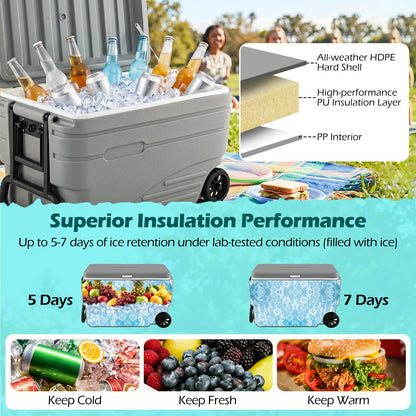 80L Portable Wheeled Ice Cooler, All-Weather HDPE Ice Chest