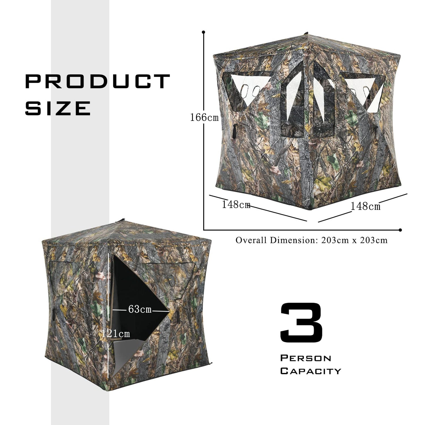Portable Hunting Blind 3 Person Pop-up Ground Tent w/Gun Ports