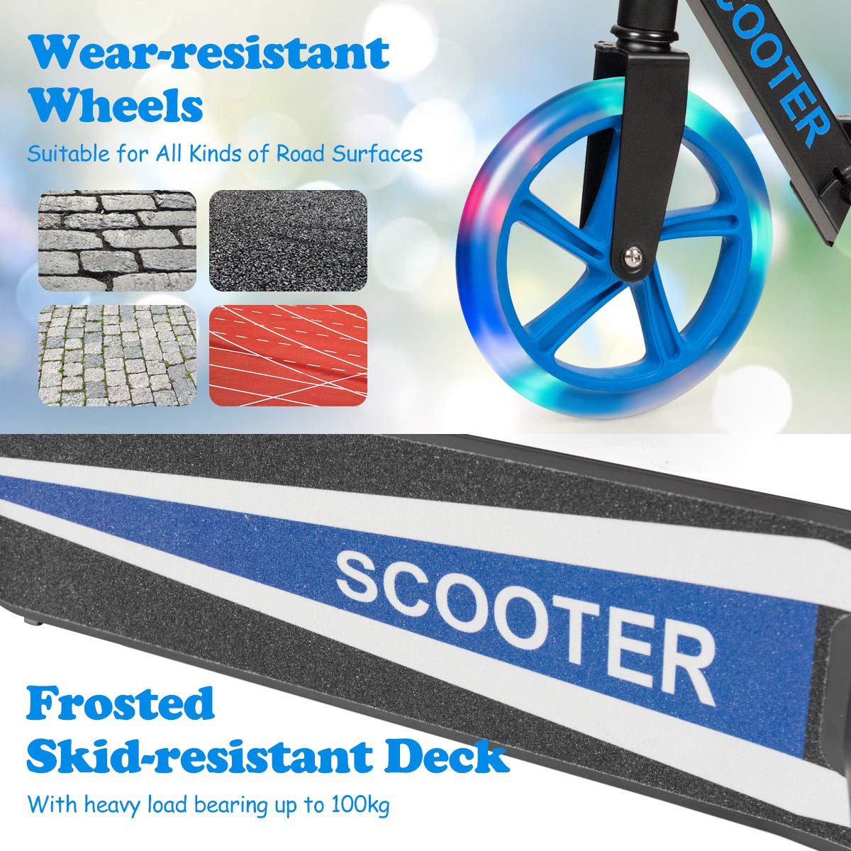 Kids Folding Kick Scooter Scooter for Children Teens w/2 Flash Wheels