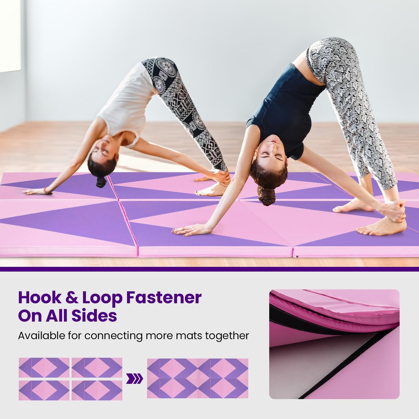300 cm x 117 cm x 5 cm Folding Exercise Mat with Hook & Loop Fasteners & Carrying Handle