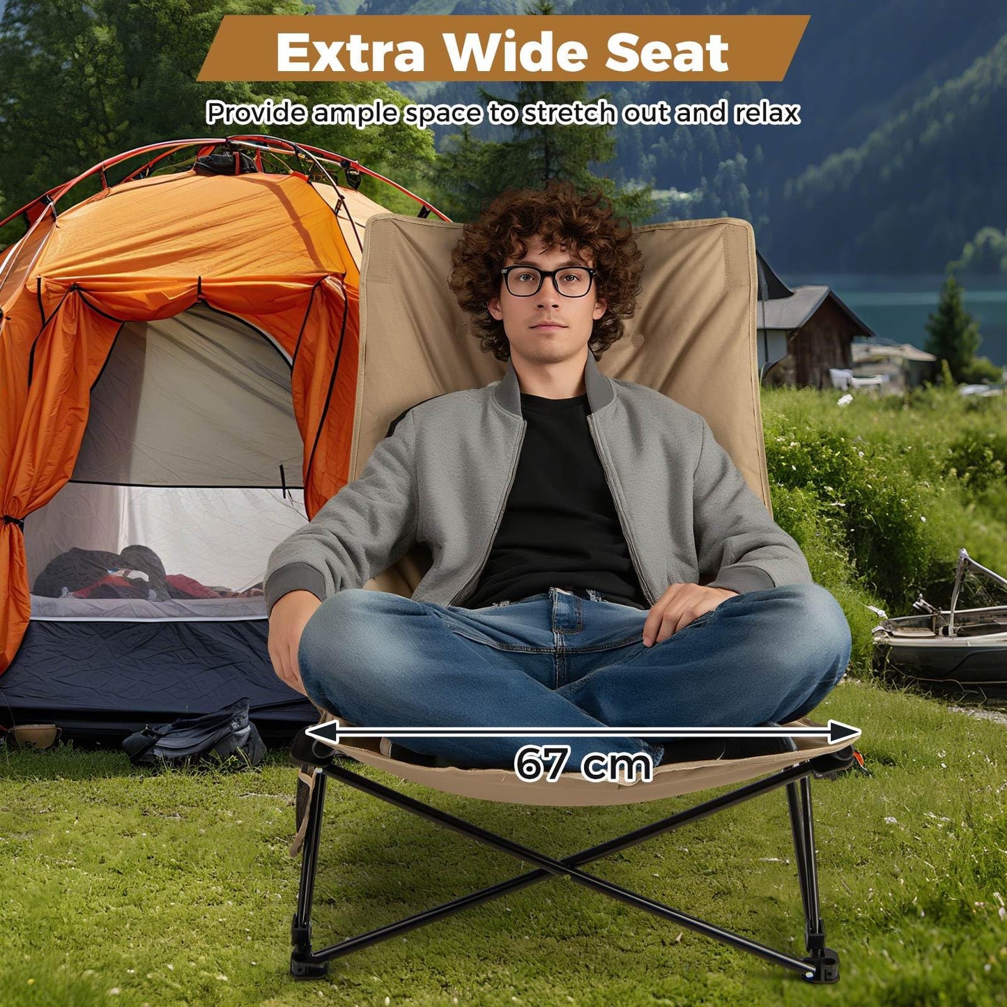 Folding Camping Chair for Adults with Adjustable Backrest and Padded Seat