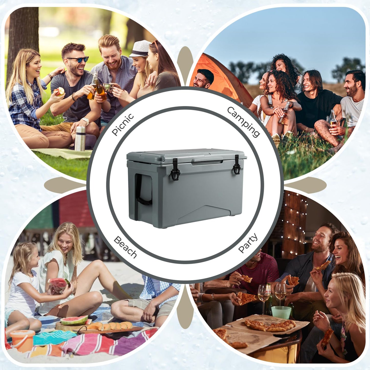 47L Insulated Portable Ice Chest with Integrated Cup Holders
