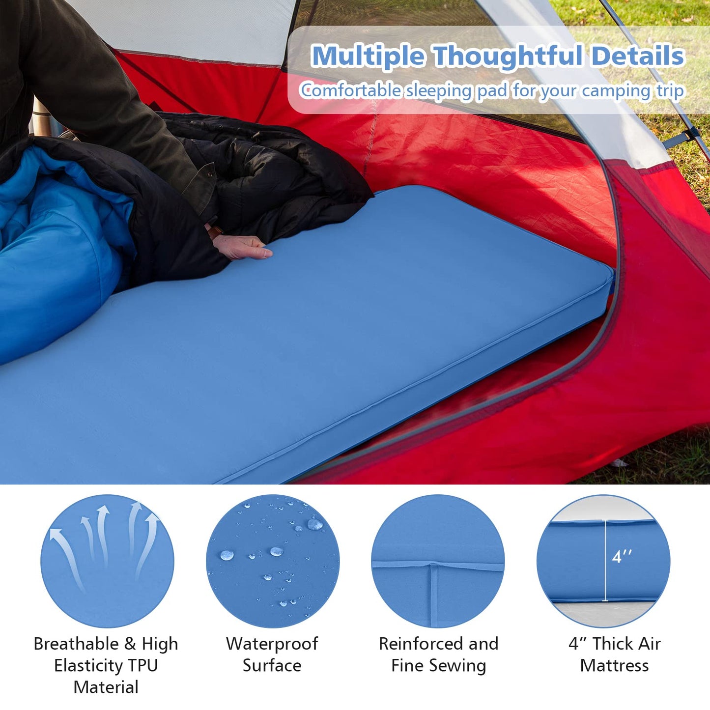 Self Inflating Camping Sleeping Mat with 2-in-1 Pump Sack