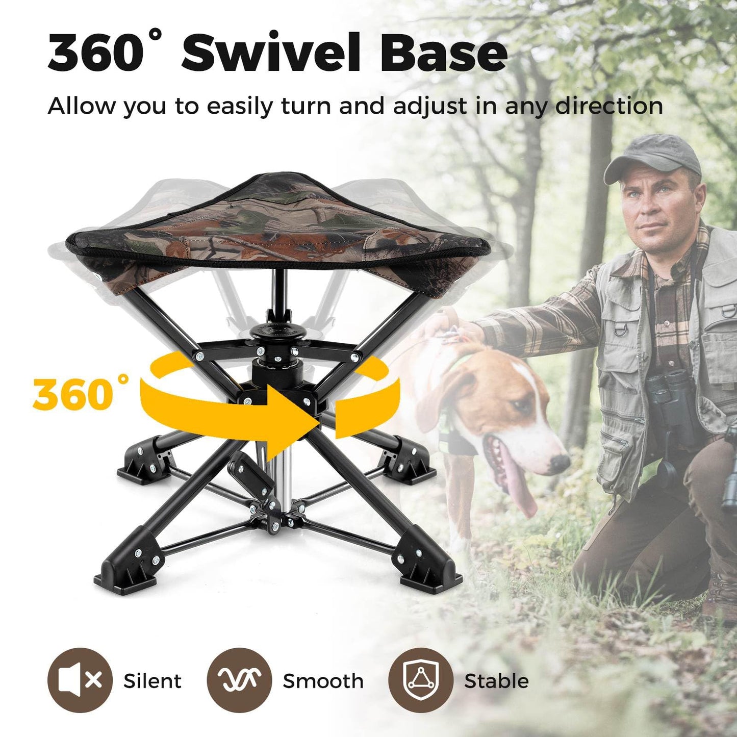 360° Swivel Hunting Chair with Anti-Sink Feet & Lightweight Carry Bag