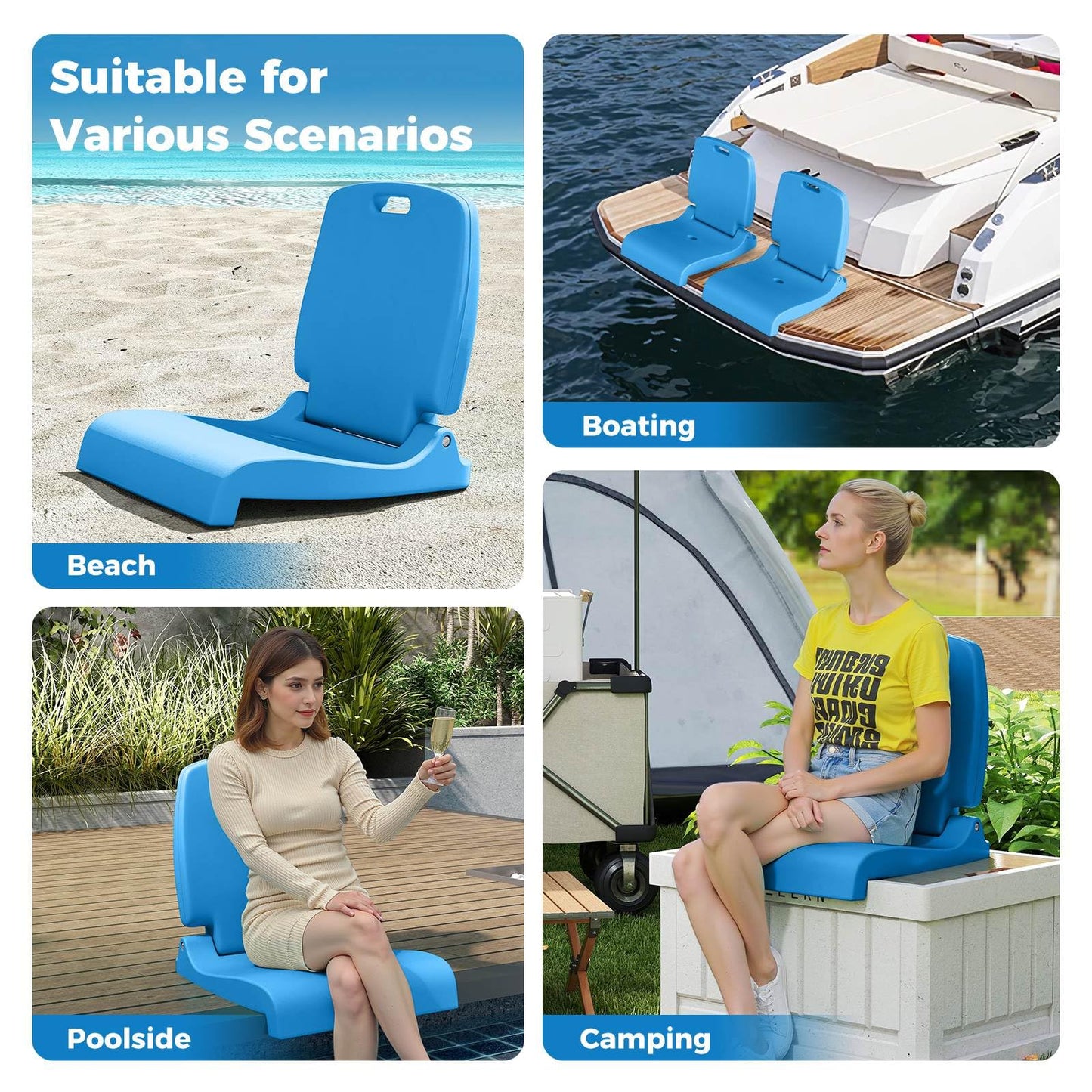 Foldable Outdoor Pool Chair with Handle & Back Support for Edge of Pool