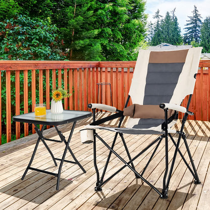 Portable High Back Camping Chair with Hard Armrest and Waist Pillow
