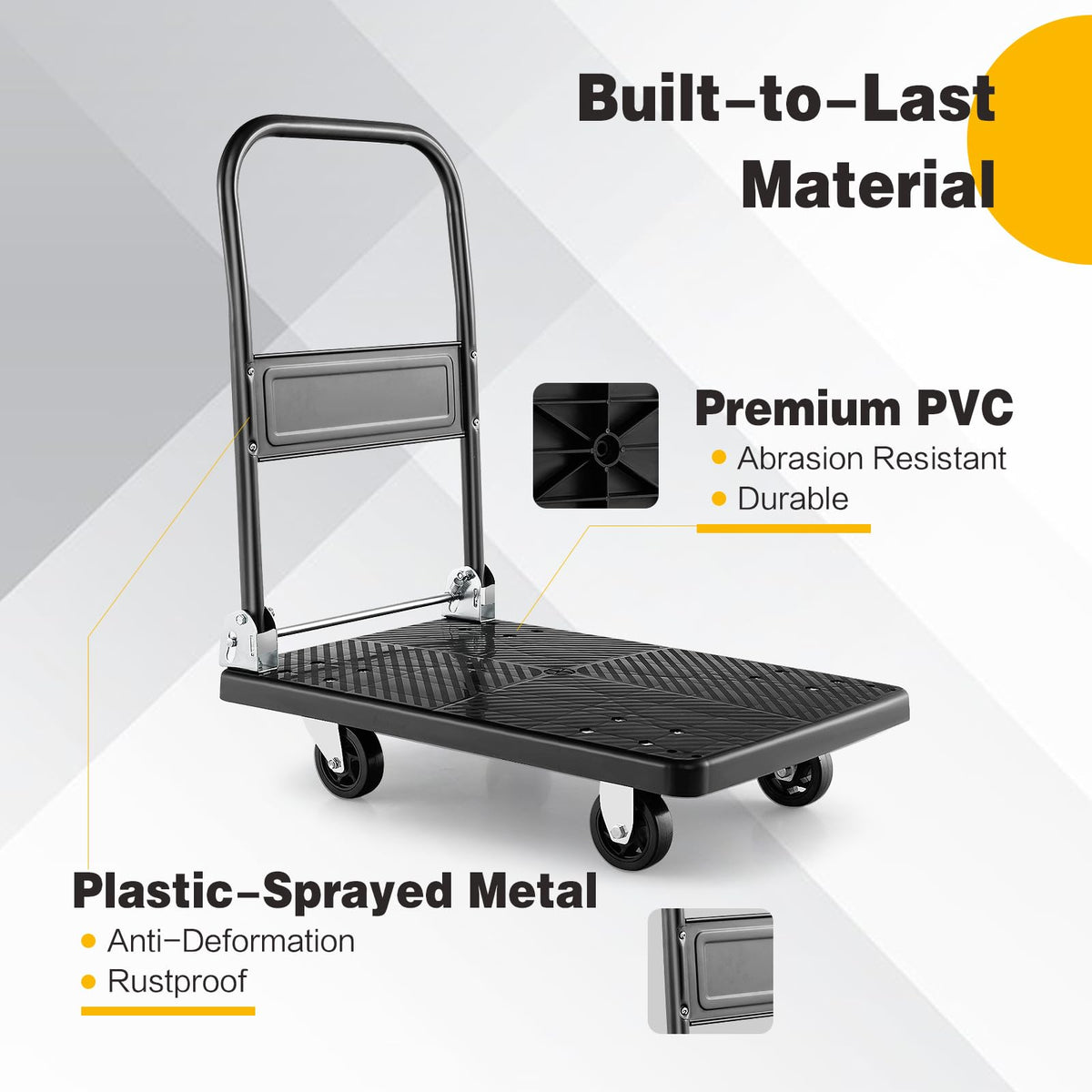 Folding Push Cart Dolly with 360° Swivel Wheels & 200KG Load