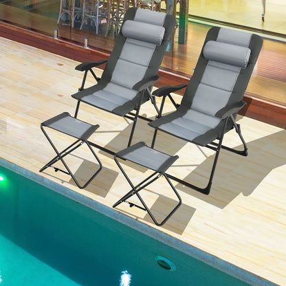 4PCS Patio Dining Chairs & Ottoman With 7-Position Adjustable Backrest