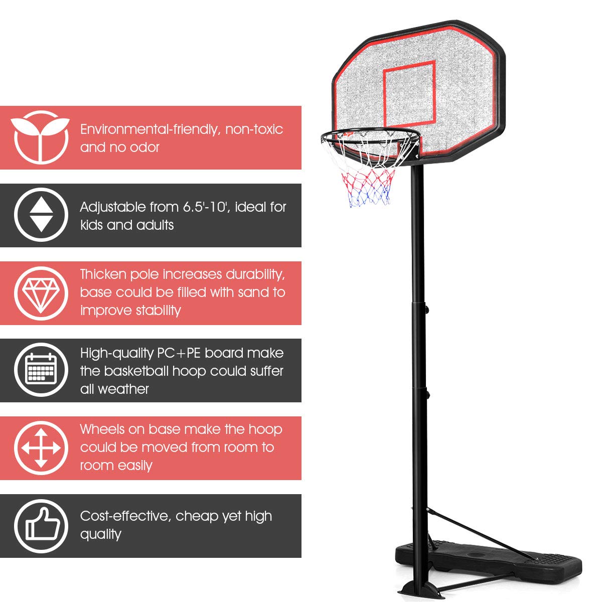 Portable Basketball Hoop 10 Ft Adjustable Height