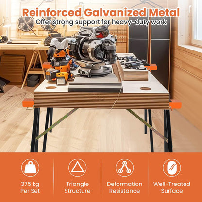 2 Pack Heavy Duty Saw Horses with Folding Design Non-slip Pads and Surface for Woodworking