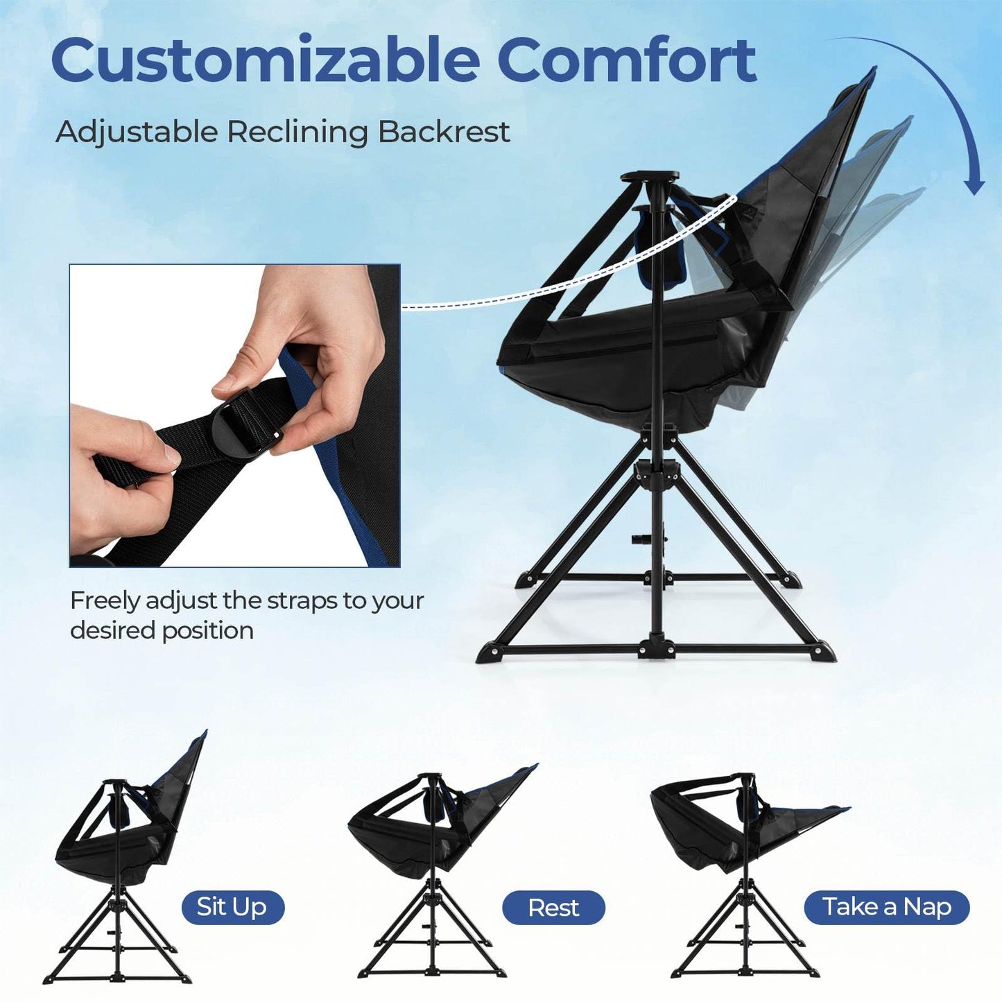 Portable Folding Outdoor Reclining Chair w/Adjustable Backrest & Footrest