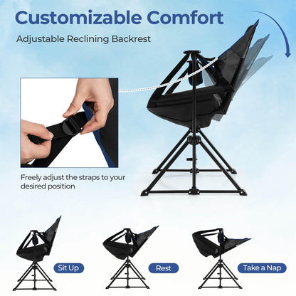 Portable Folding Outdoor Reclining Chair w/Adjustable Backrest & Footrest