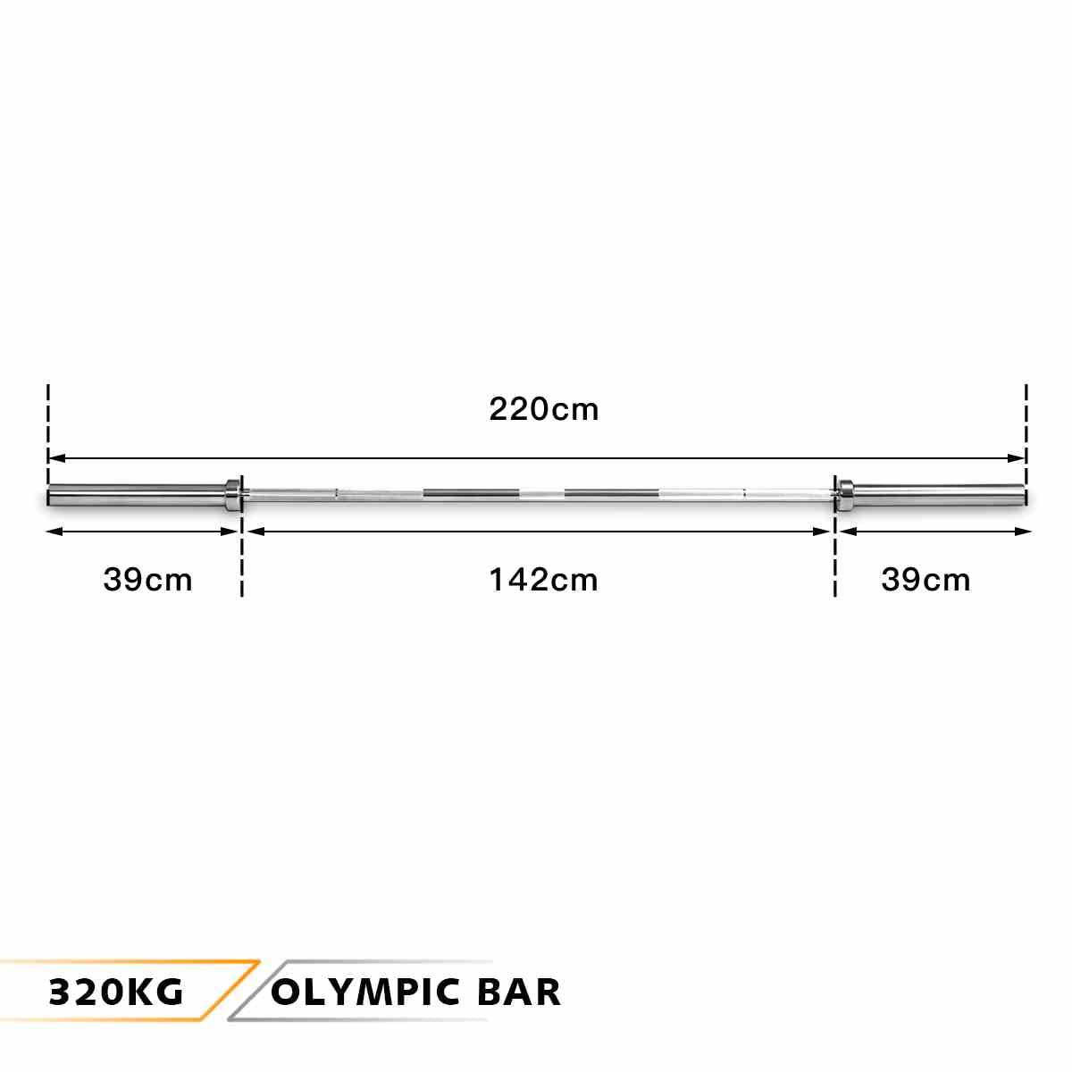 2.2m Olympic Weight Bar Solid Iron Weighted Workout Bar w/Two Collars