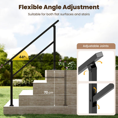 2 Pcs Metal Handrail Fits 0-4 Steps with Flexible Angle Adjustment and Installation Kit for Outdoor Steps