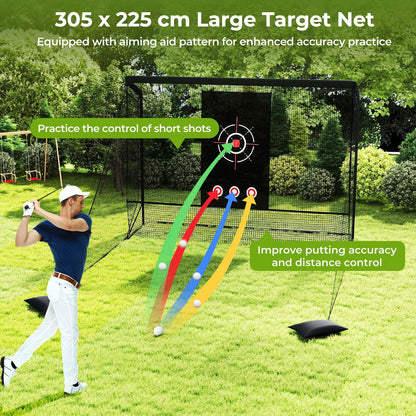 Golf Practice Hitting Net with Dual Side Barriers and Target Cloth