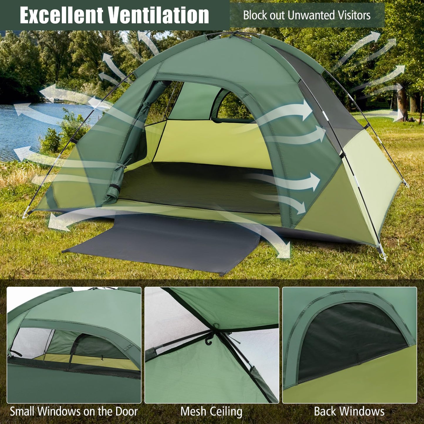 2-Person Camping Tent with Removable Rain Fly Double-Layer Door