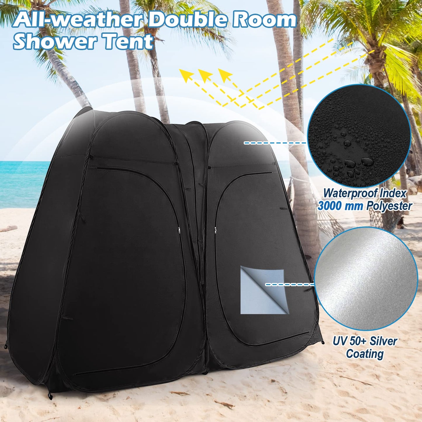 Double Room Outdoor Privacy Tent with Window Floor Storage Pocket